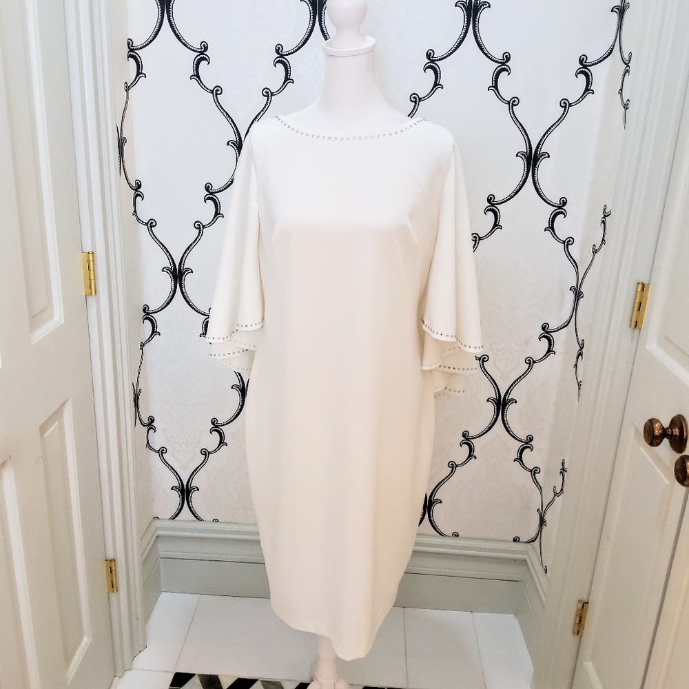 Calvin Klein White cape dress with rhinestone detail Size 12